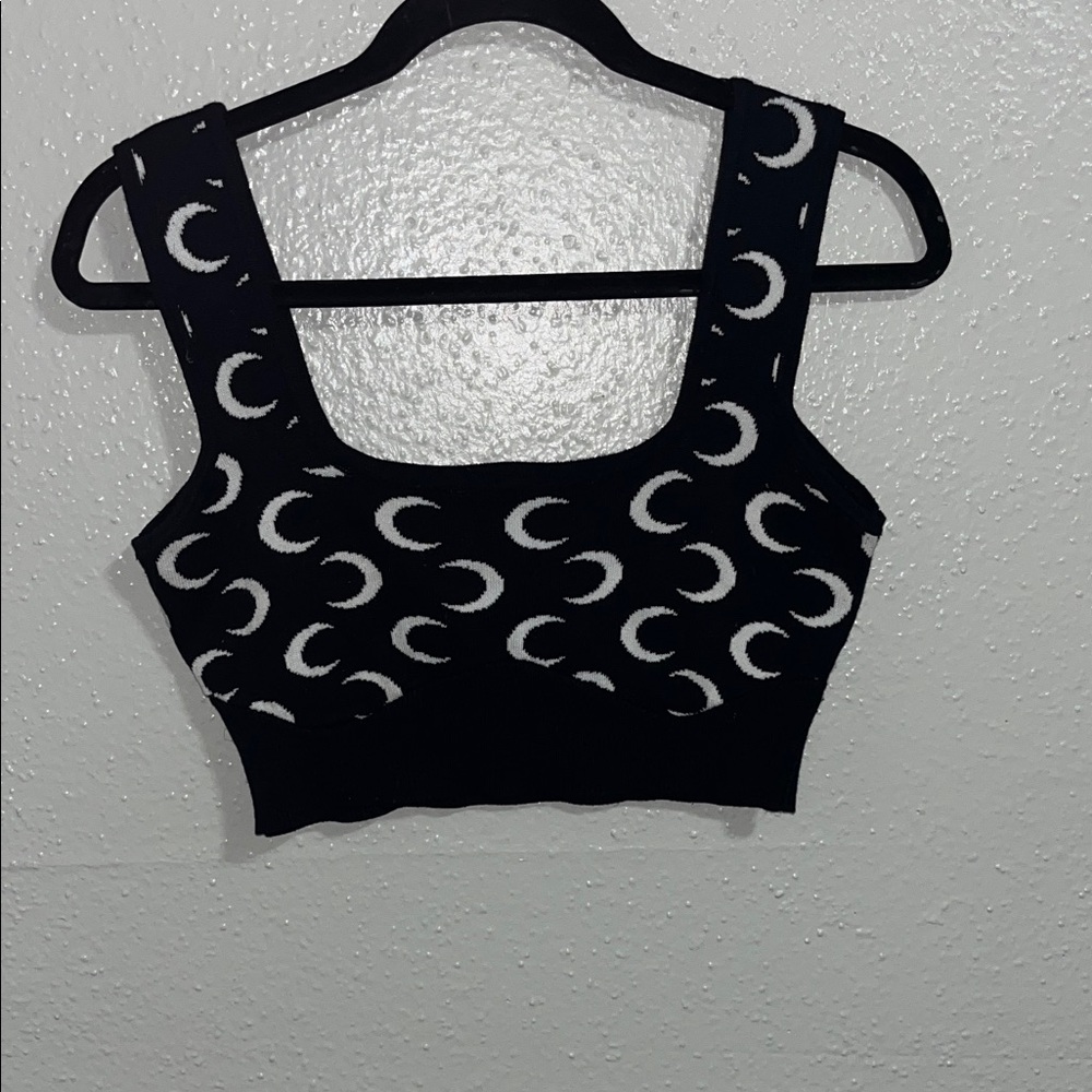 Black and White Moon Pattern Crop Top